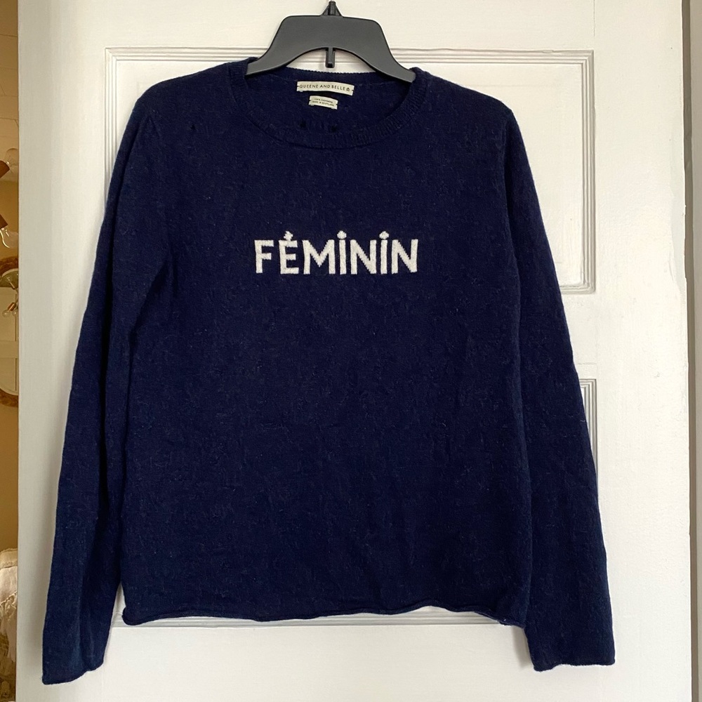 QUEENE AND BELLE 100% CASHMERE NAVY BLUE SWEATER FEMININ Large